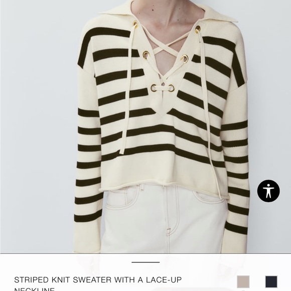 NWT Zara Striped Sweater with Lace Up Neckline - Picture 2 of 9